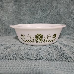 Vtg Glasbake Green Daisy 2 Quart Casserole Dish